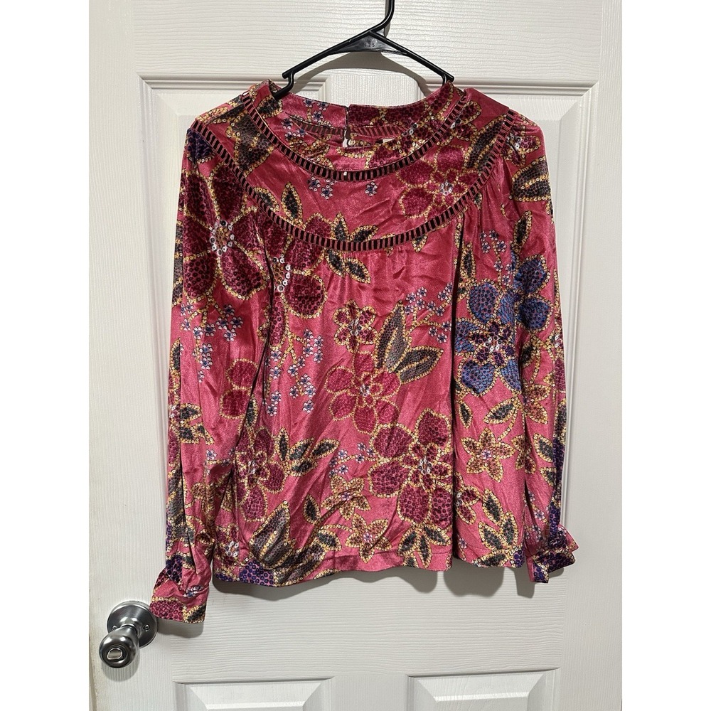 Farm Rio Top S Petite Womens Velvet Floral Blouse